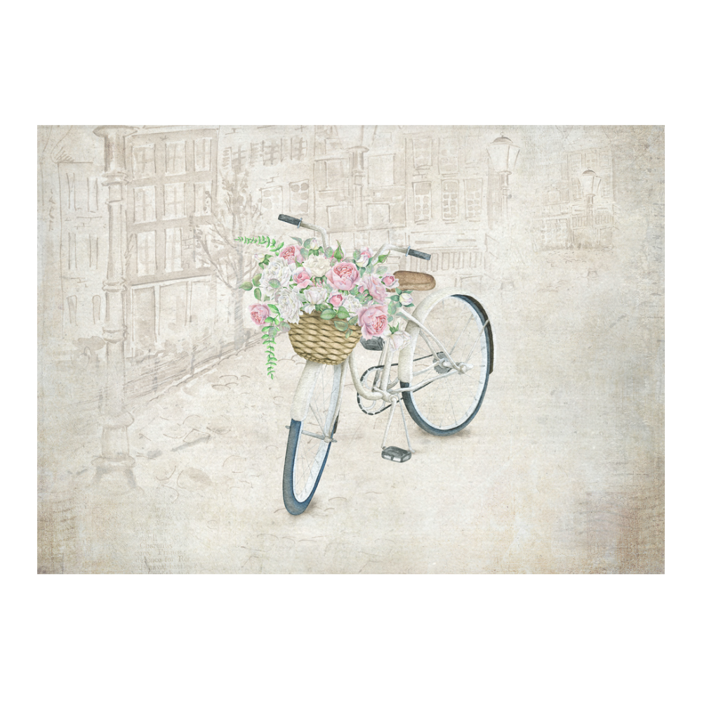 Vintage bicycle with roses basket Cotton Linen Tablecloth 60"x 84"