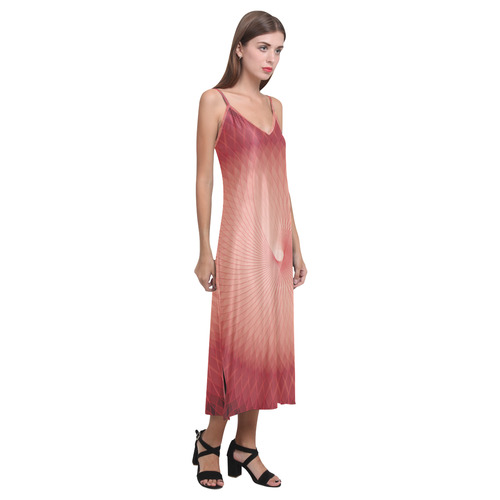 Red Plafond V-Neck Open Fork Long Dress(Model D18)