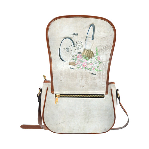 Vintage bicycle with roses basket Saddle Bag/Small (Model 1649) Full Customization