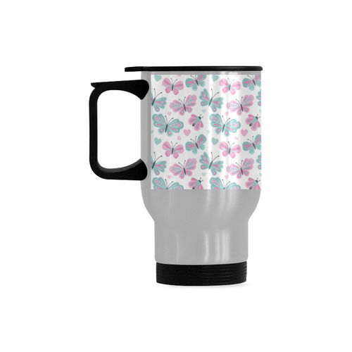 Cute Pastel Butterflies Travel Mug (Silver) (14 Oz)