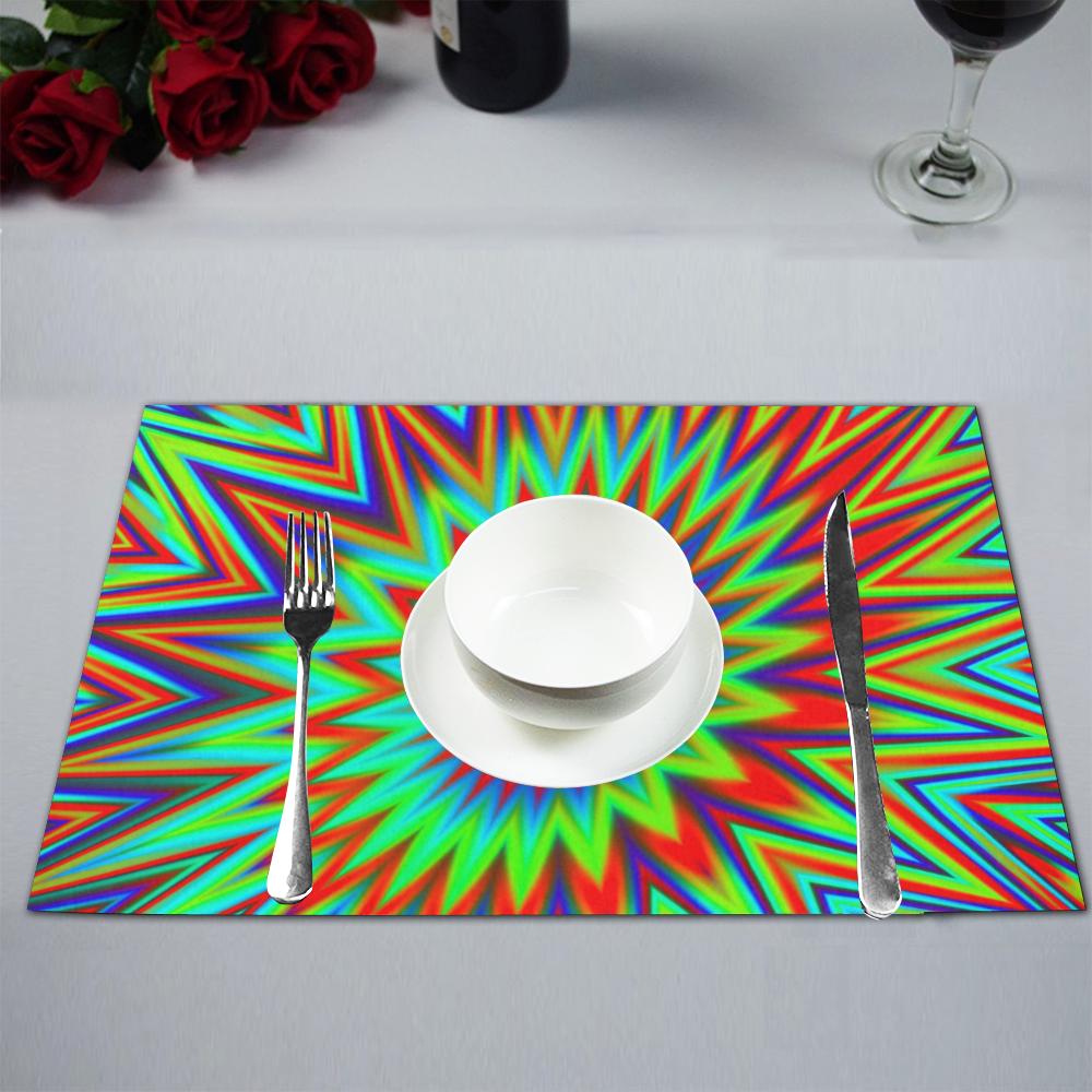 Red Yellow Blue Green Retro Psychedelic Colorful Explosion Placemat 12’’ x 18’’ (Set of 6)
