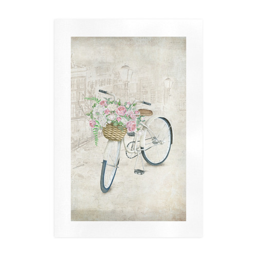 Vintage bicycle with roses basket Art Print 19‘’x28‘’