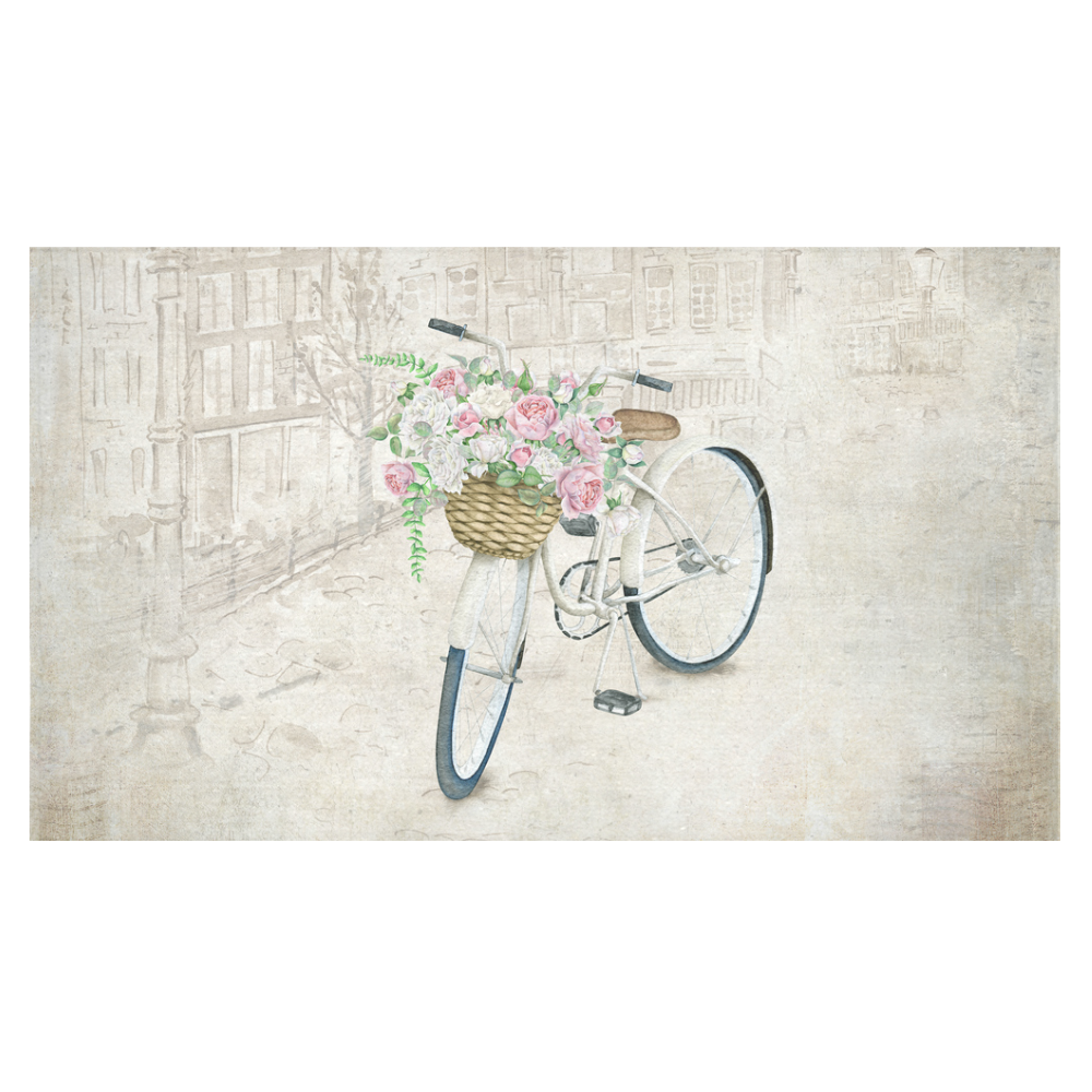 Vintage bicycle with roses basket Cotton Linen Tablecloth 60"x 104"
