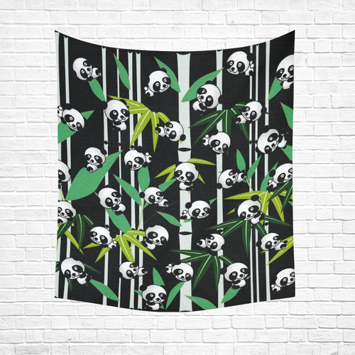 Satisfied and Happy Panda Babies on Bamboo Cotton Linen Wall Tapestry 51"x 60"