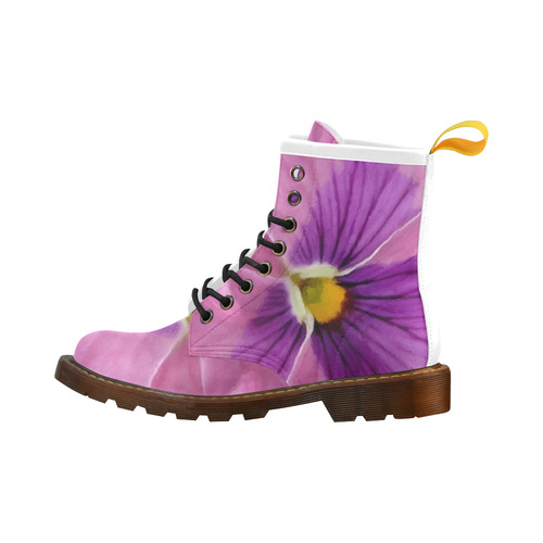 Pink and Purple Pansy High Grade PU Leather Martin Boots For Women Model 402H