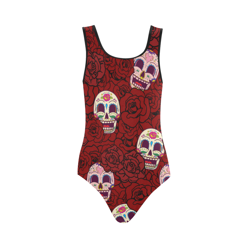 Rose Sugar Skull Vest One Piece Swimsuit (Model S04)