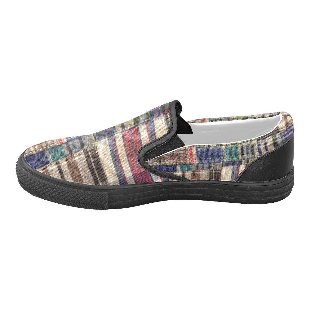 patchwork plaid / tartan Slip-on Canvas Shoes for Men/Large Size (Model 019)