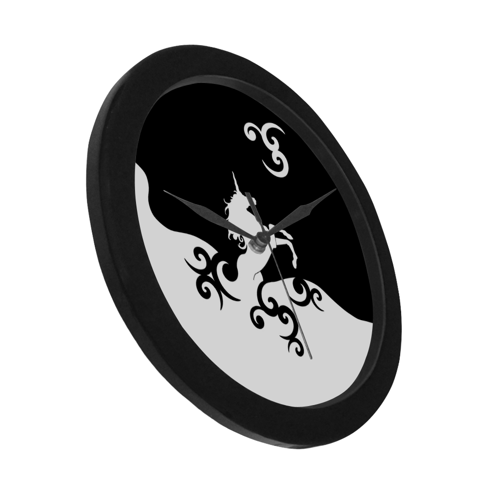 Black and White Shadowworld of Unicorns Circular Plastic Wall clock