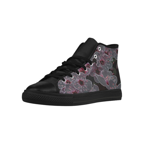 Glowing Flowers in the dark A by JamColors Aquila High Top Microfiber Leather Women's Shoes/Large Size (Model 032)