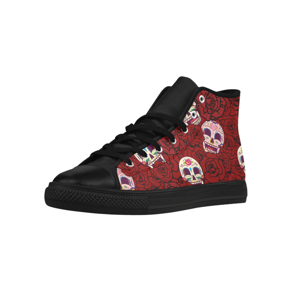 Rose Sugar Skull Aquila High Top Microfiber Leather Men's Shoes/Large Size (Model 032)