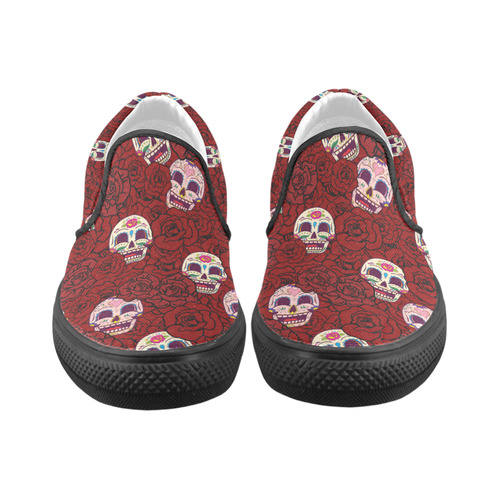 Rose Sugar Skull Slip-on Canvas Shoes for Men/Large Size (Model 019)