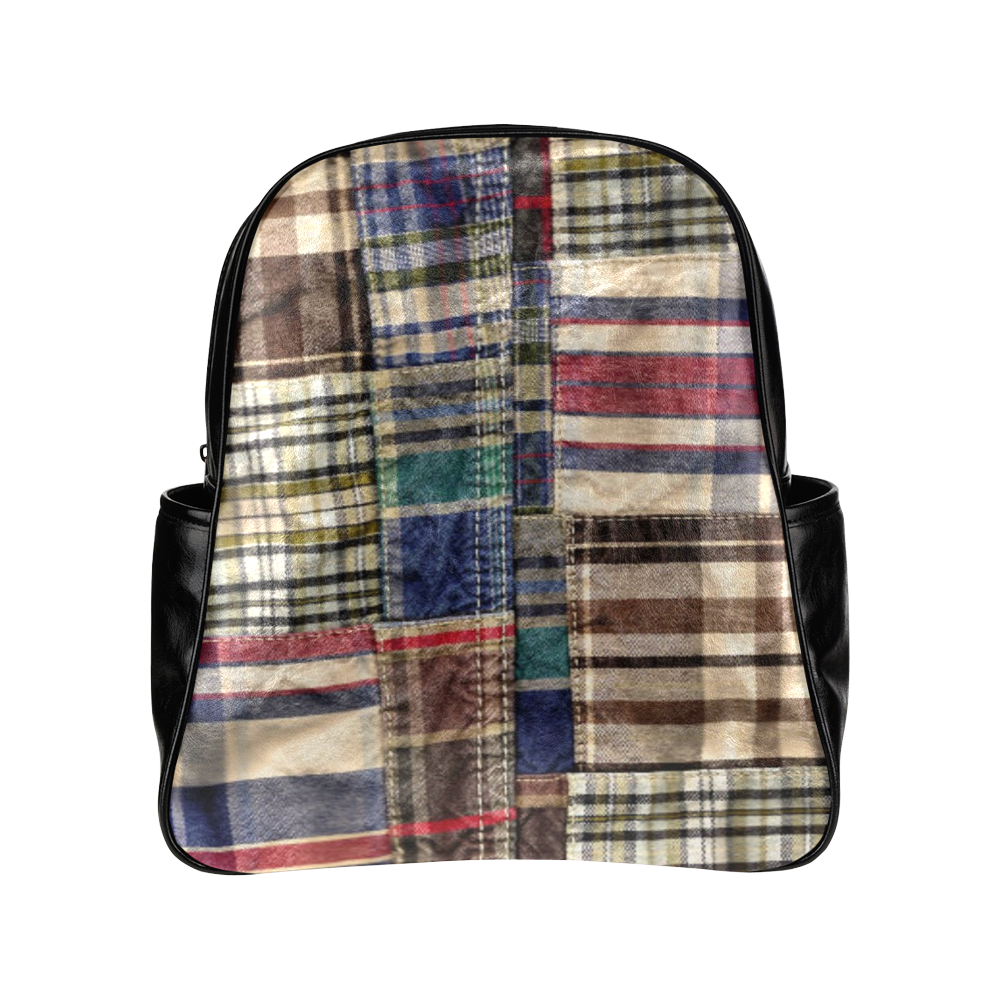 patchwork plaid / tartan Multi-Pockets Backpack (Model 1636)