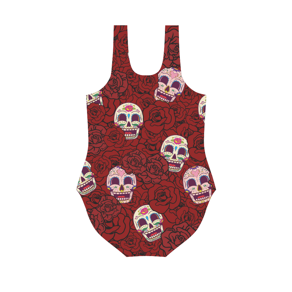 Rose Sugar Skull Vest One Piece Swimsuit (Model S04)