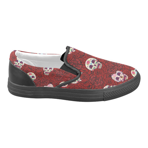 Rose Sugar Skull Slip-on Canvas Shoes for Men/Large Size (Model 019)