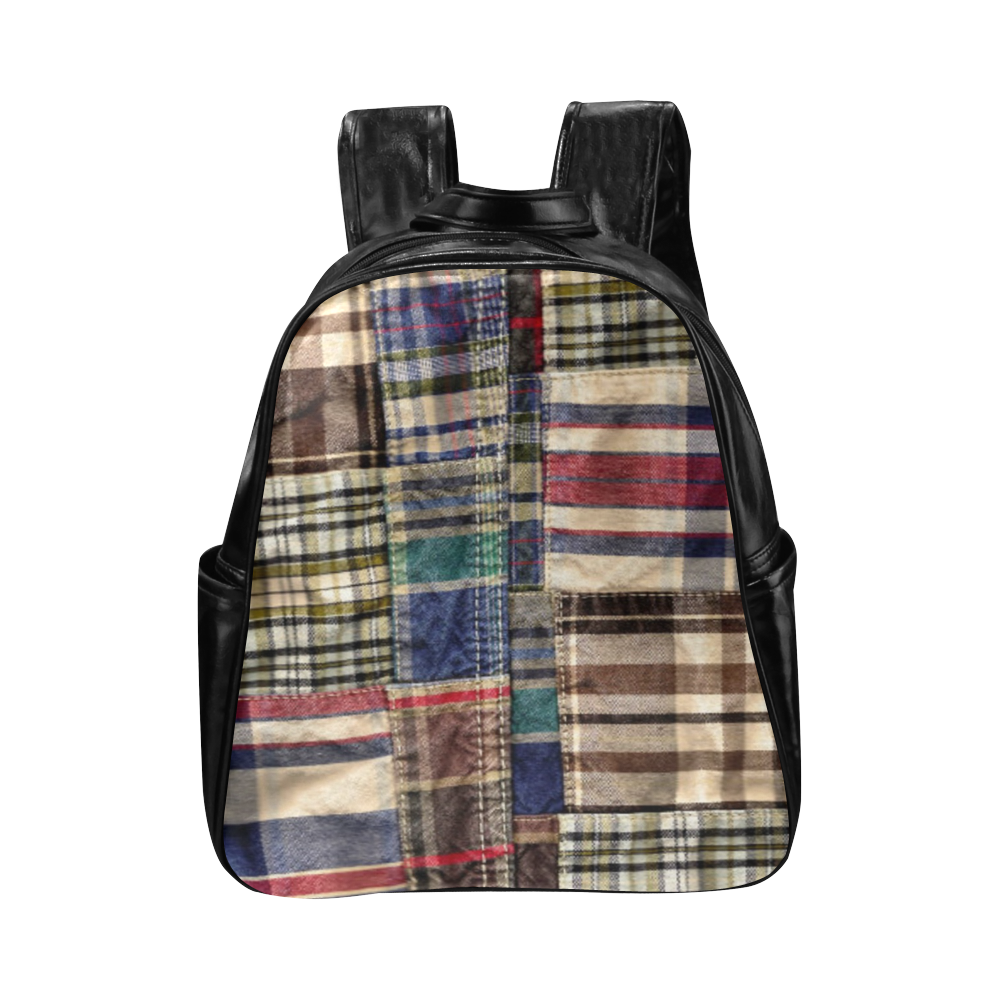 patchwork plaid / tartan Multi-Pockets Backpack (Model 1636)