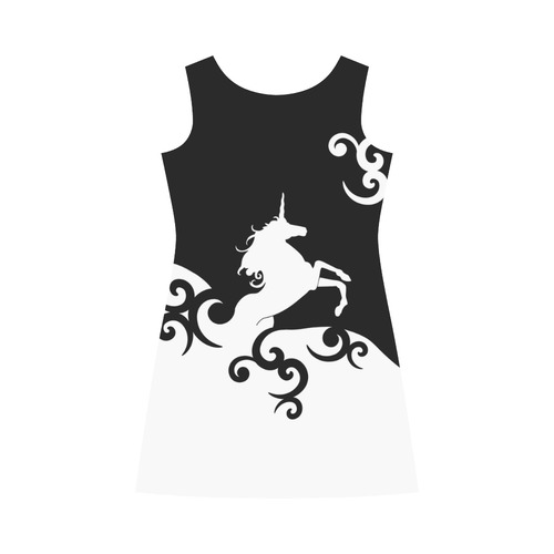 Black and White Shadowworld of Unicorns Bateau A-Line Skirt (D21)