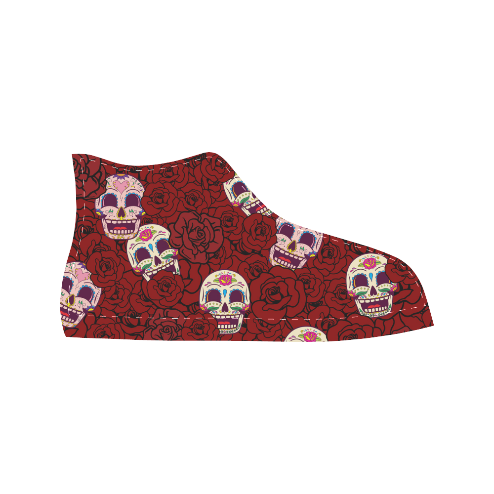 Rose Sugar Skull Aquila High Top Microfiber Leather Men's Shoes/Large Size (Model 032)