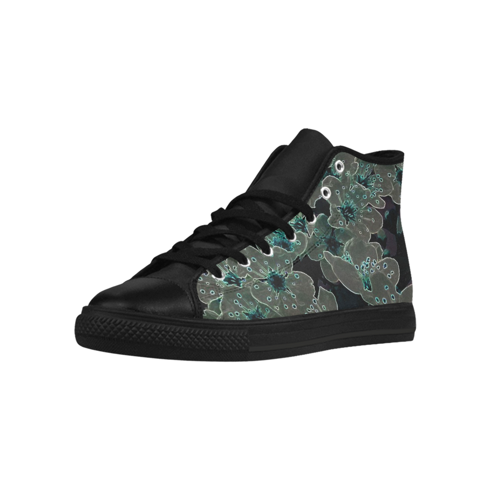 Glowing Flowers in the dark C by JamColors Aquila High Top Microfiber Leather Women's Shoes/Large Size (Model 032)