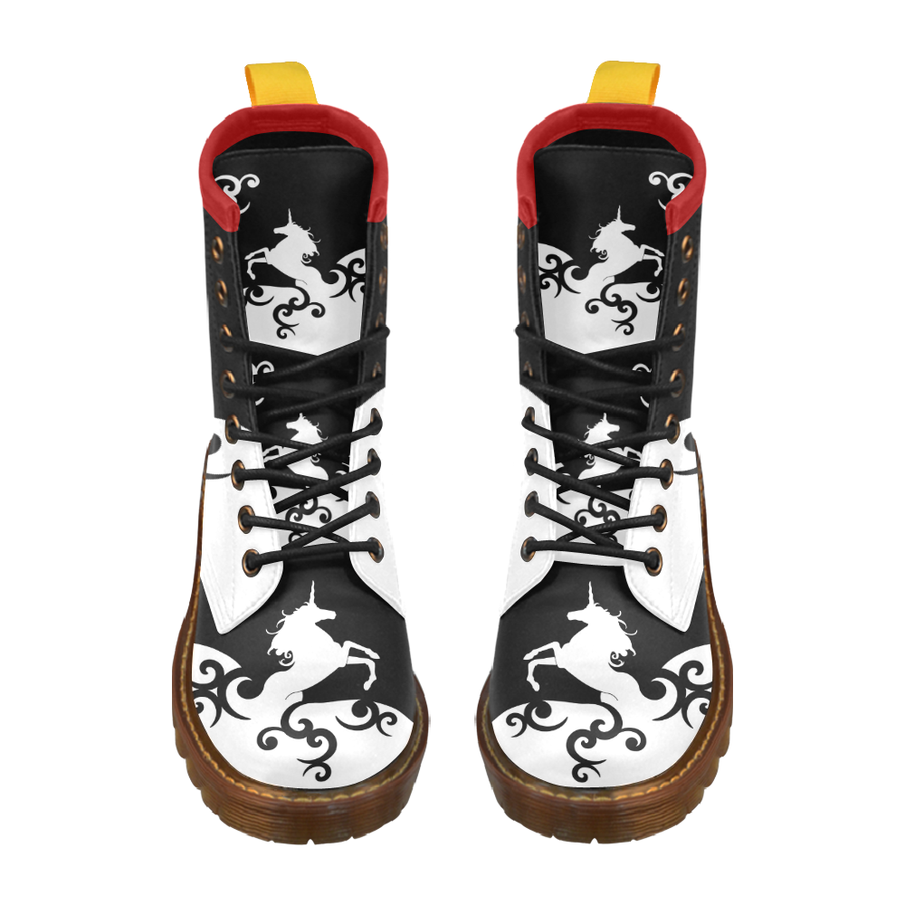Black and White Shadowworld of Unicorns High Grade PU Leather Martin Boots For Men Model 402H