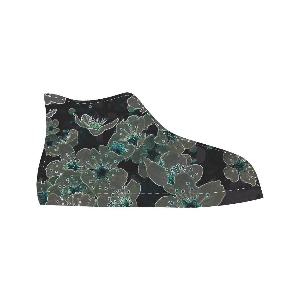 Glowing Flowers in the dark C by JamColors Aquila High Top Microfiber Leather Women's Shoes (Model 032)