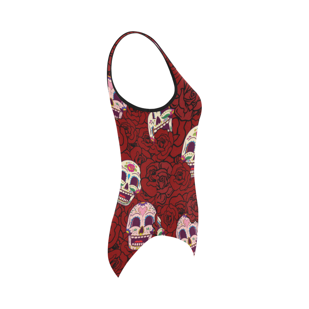 Rose Sugar Skull Vest One Piece Swimsuit (Model S04)