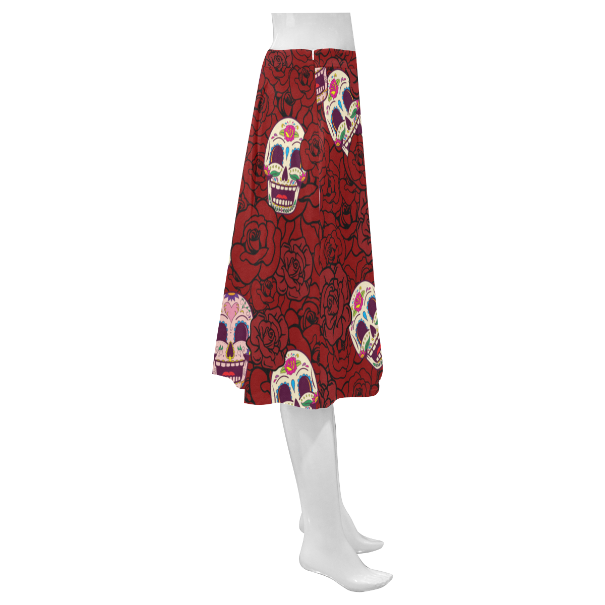 Rose Sugar Skull Mnemosyne Women's Crepe Skirt (Model D16)