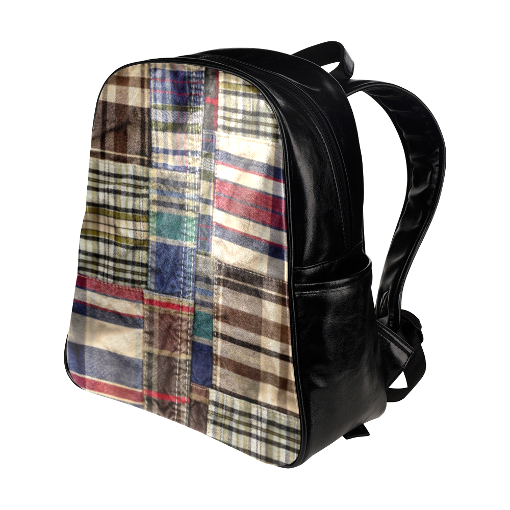 patchwork plaid / tartan Multi-Pockets Backpack (Model 1636)