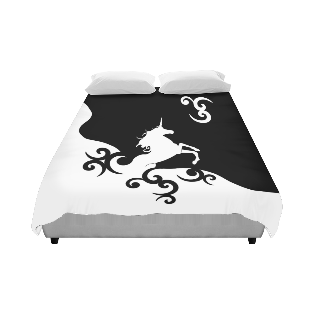 Black and White Shadowworld of Unicorns Duvet Cover 86"x70" ( All-over-print)