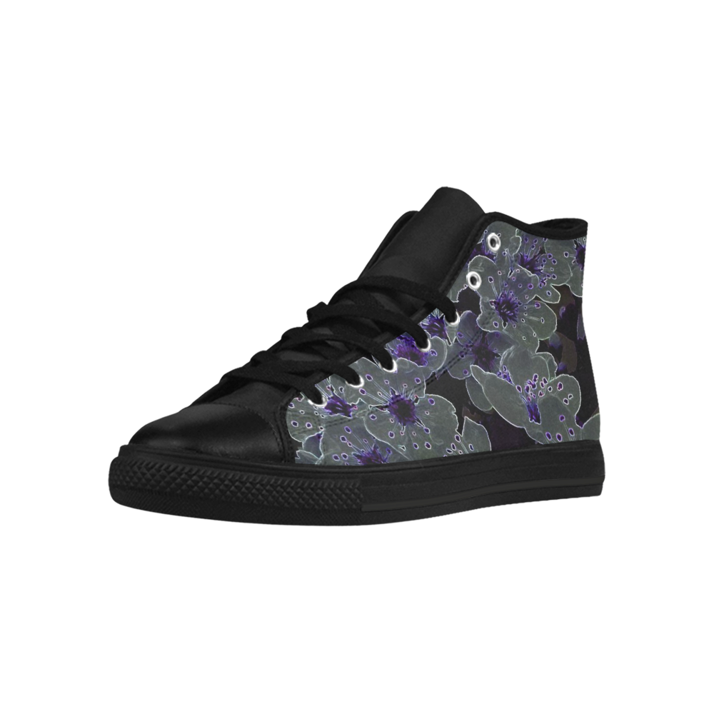 Glowing Flowers in the dark B by JamColors Aquila High Top Microfiber Leather Women's Shoes (Model 032)