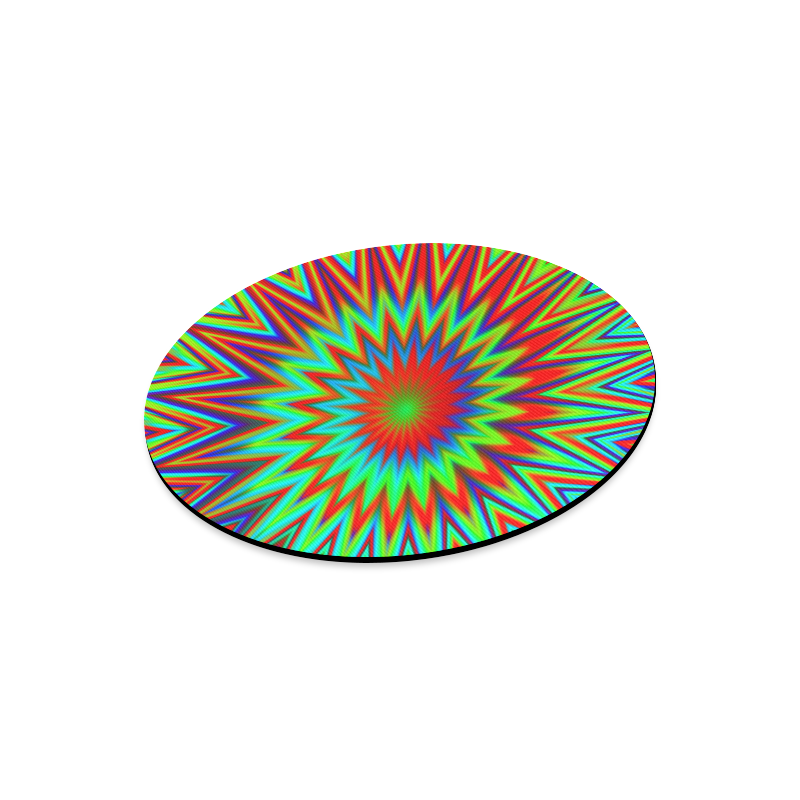 Red Yellow Blue Green Retro Psychedelic Explosion Of Color Round Mousepad