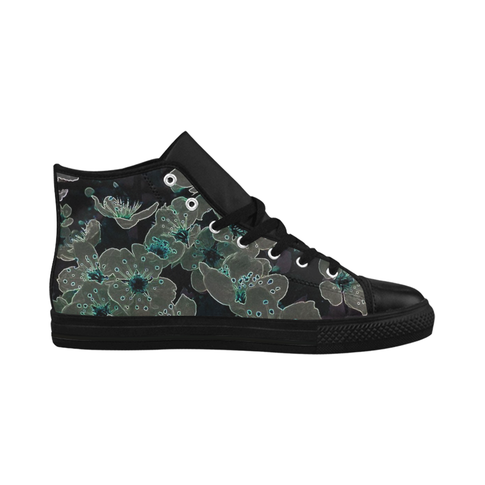 Glowing Flowers in the dark C by JamColors Aquila High Top Microfiber Leather Women's Shoes/Large Size (Model 032)
