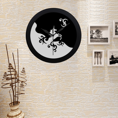 Black and White Shadowworld of Unicorns Circular Plastic Wall clock