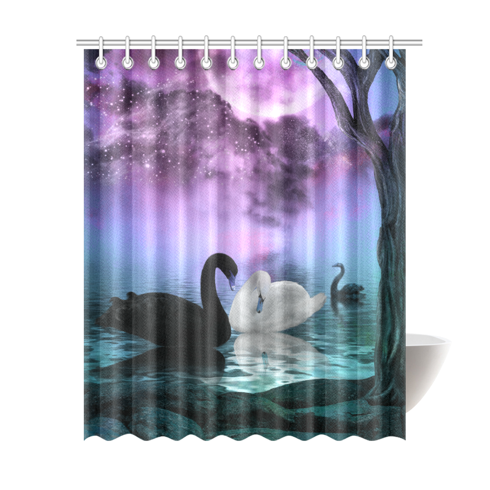 Wonderful black and white swan Shower Curtain 69"x84"