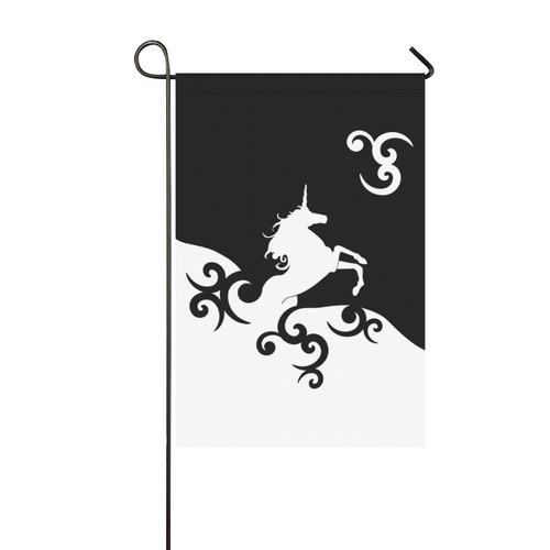 Black and White Shadowworld of Unicorns Garden Flag 12‘’x18‘’（Without Flagpole）