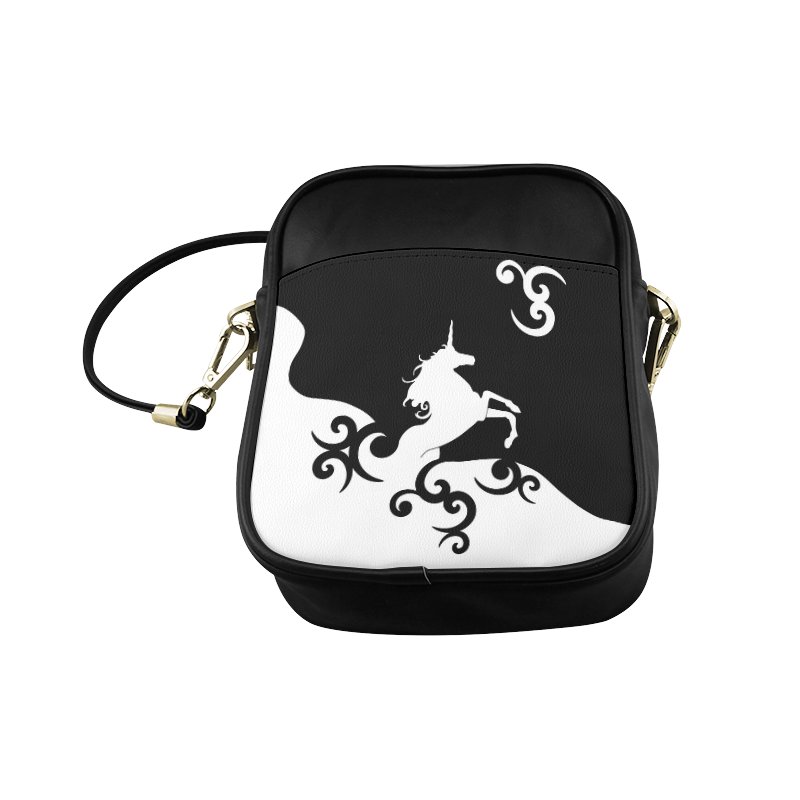 Black and White Shadowworld of Unicorns Sling Bag (Model 1627)