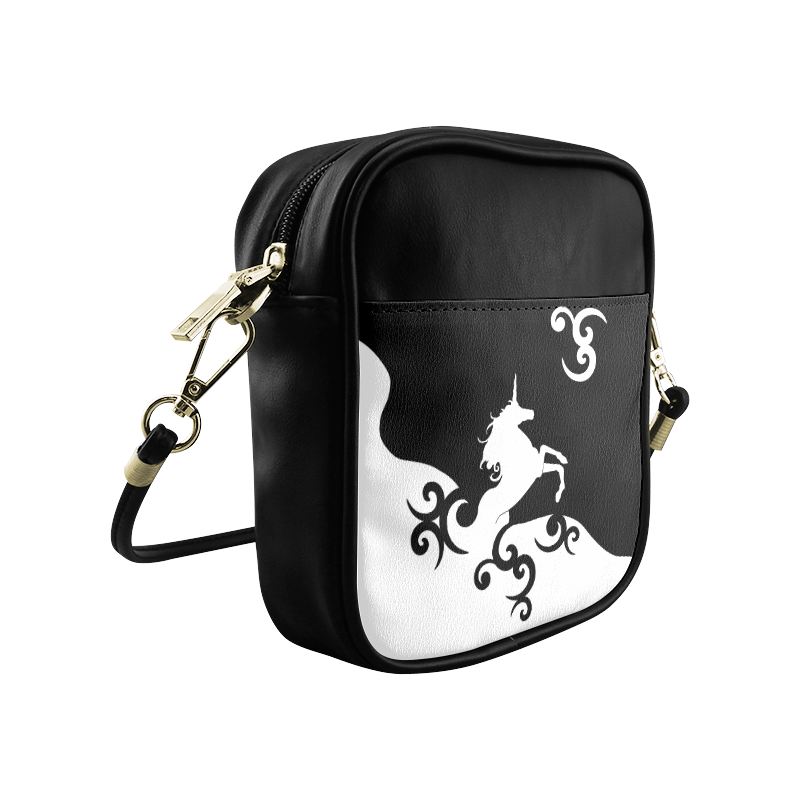 Black and White Shadowworld of Unicorns Sling Bag (Model 1627)