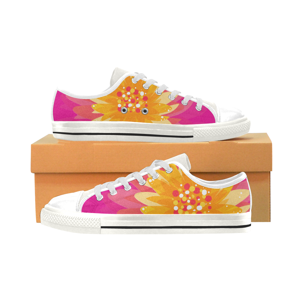 Orange Blossom on Pink Low Top Canvas Shoes for Kid (Model 018)