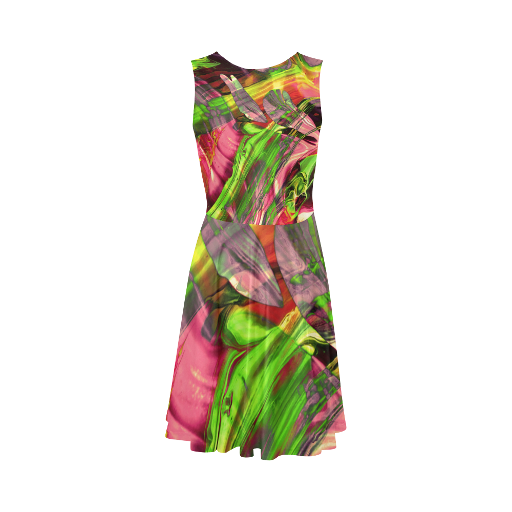 DRESS ABSTRACT COLORFUL PAINTING I-B_no2 Sleeveless Ice Skater Dress (D19)
