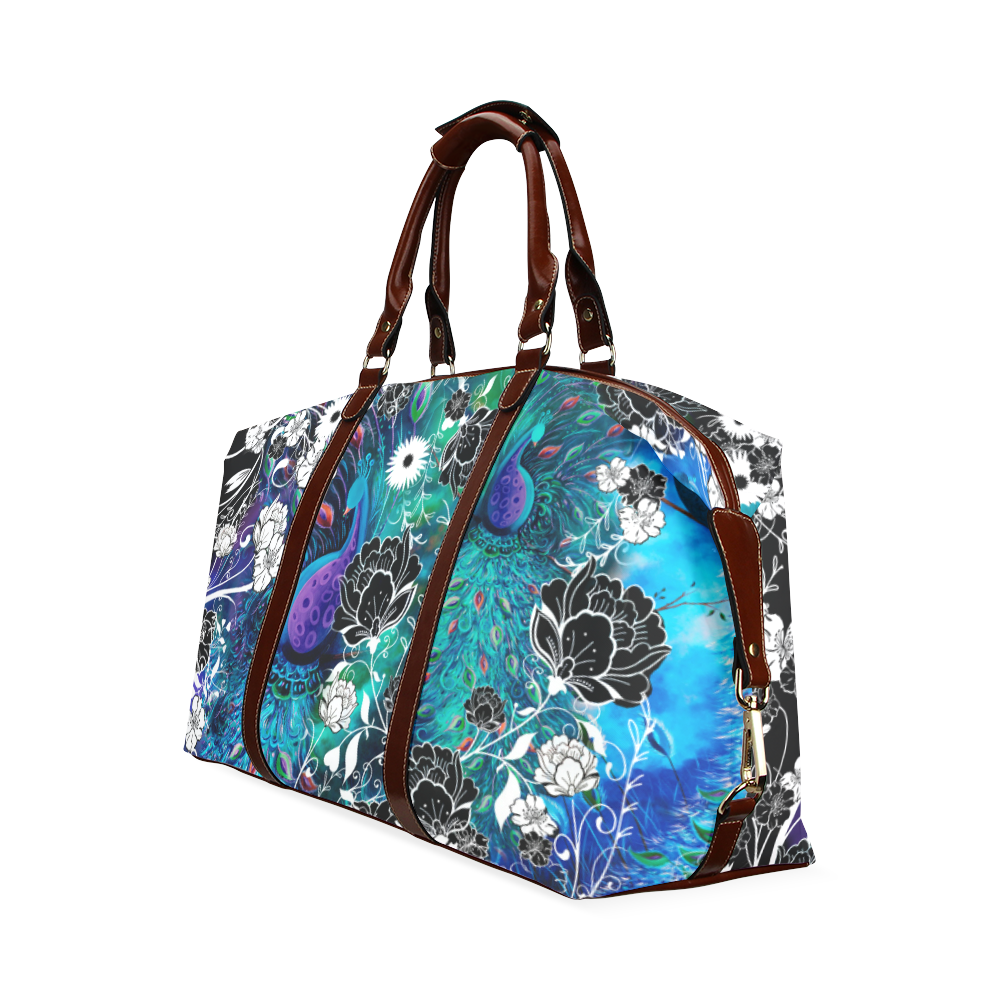 Peacock Flower Scroll Stripe Print Travel Bag Classic Travel Bag (Model 1643) Remake