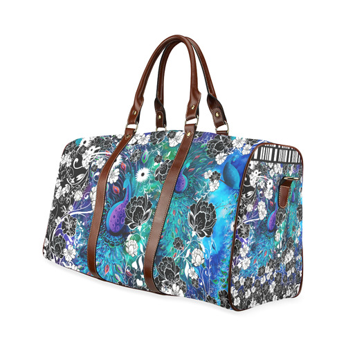 Peacock Flower Scroll Stripe Print Travel Bag Waterproof Travel Bag/Large (Model 1639)