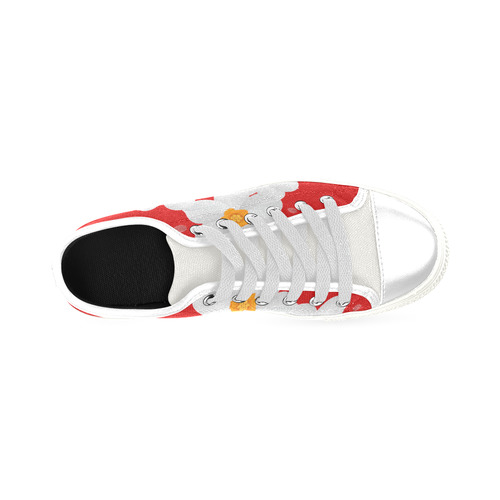 White Flowers on Red Low Top Canvas Shoes for Kid (Model 018)