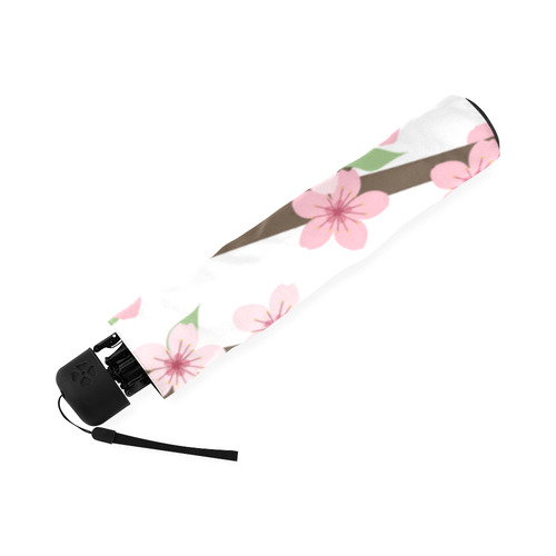 Pink Cherry Blossom Flowers on White, Floral Pattern Foldable Umbrella (Model U01)
