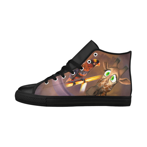 Funny giraffe with parrot Aquila High Top Microfiber Leather Women's Shoes/Large Size (Model 032)