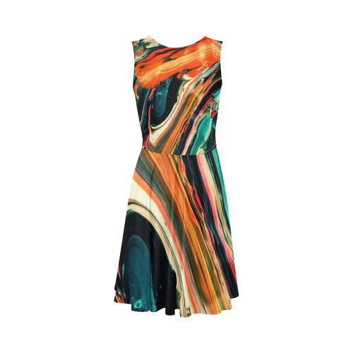 DRESS ABSTRACT COLORFUL PAINTING II-B3 no2 Sleeveless Ice Skater Dress (D19)