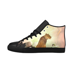 Awesome lioness in a fantasy world Aquila High Top Microfiber Leather Women's Shoes/Large Size (Model 032)