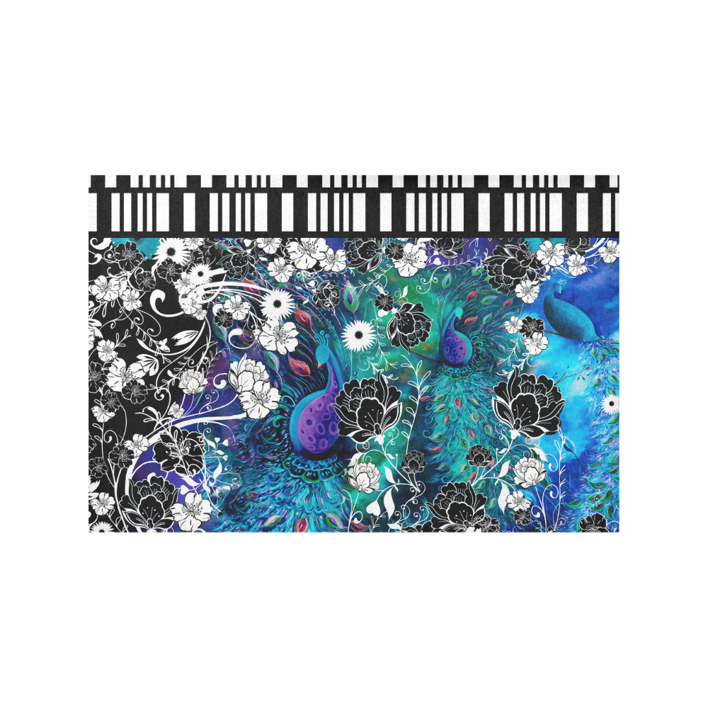 Peacock Flower Scroll Stripe Print Placemat Set Placemat 12’’ x 18’’ (Set of 6)