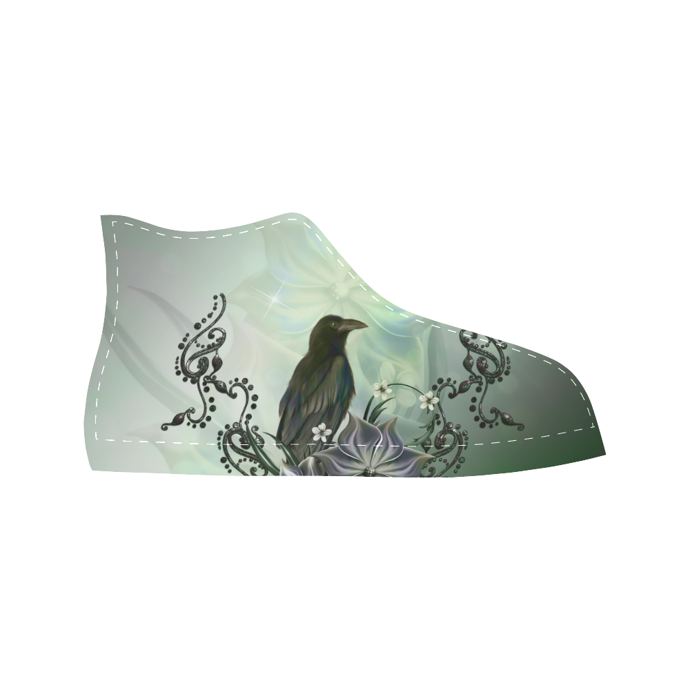 Raven with flowers Aquila High Top Microfiber Leather Women's Shoes/Large Size (Model 032)