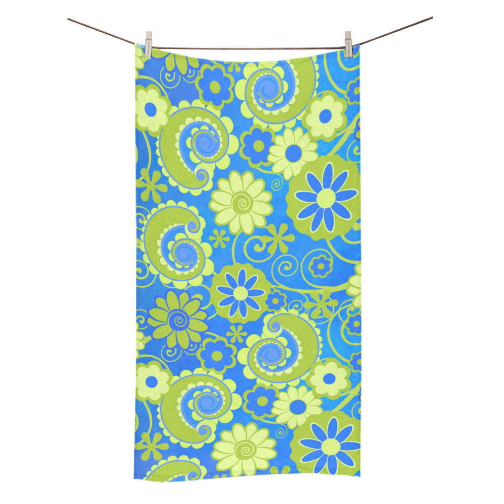 Blue Lime Fun Flowers Print Bath Towel Bath Towel 30"x56"