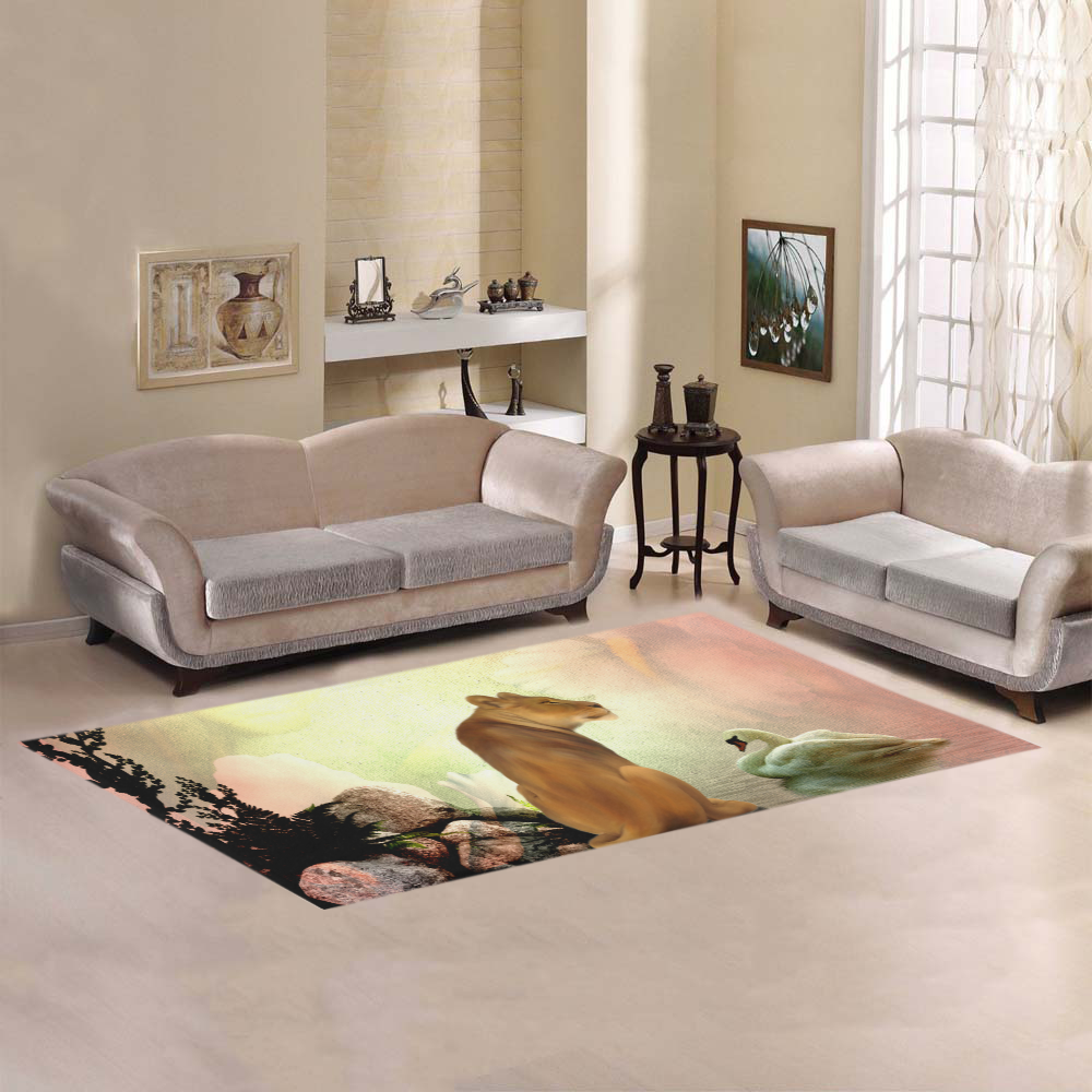 Awesome lioness in a fantasy world Area Rug 7'x3'3''