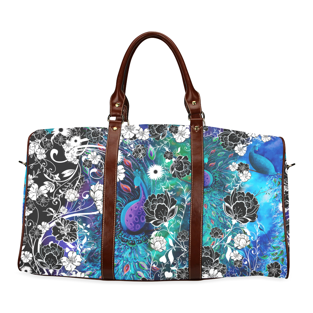 Peacock Flower Scroll Stripe Print Travel Bag Waterproof Travel Bag/Large (Model 1639)